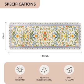 BBSET Sage Green Floral Bathroom Rug 47 * 16inch Long Plant Bath Mat for Shower Non Slip Absorbent Cute Leaf Bath Rugs (Yellow Flower)