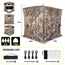 Hunting Blind 270/360 Degree See Through Ground Blind,2/3 Person Pop Up Deer Blind with Carrying Bag,Portable Resilient Hunting Tent(360°)