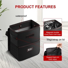 Simple Deluxe 2 Pack Car Trash Can with Lid and Storage Pockets, Leak-Proof Car Garbage Can with Adjustable Straps, Collapsible, Portable and Waterproof Trash Bag for Car, 2 Gallon, Black