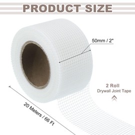 uxcell 2 Roll Drywall Joint Tape, 2" x 66Ft Self-Adhesive Fiberglass Cement Board Mesh Tape, Crack Patch Fabric for Wall Sheetrock Ceiling Crack Repairing Strengthening, White