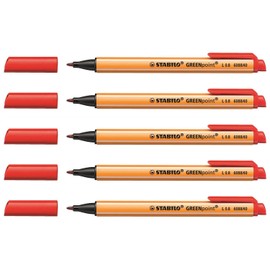 STABILO Pack of 5 Greenpoint Felt Pens with Broad Tip 0.8 mm Red