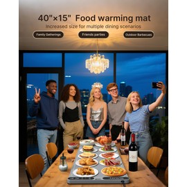 Warming Mat for Food-Extra Large (40x15 Inches) -Electric Silicone Food Warmer Trays for Chafing Dishes & Buffet，7 Temperature Settings, 8H Timer,Portable Roll-Up Design & Insulation Pad for Parties