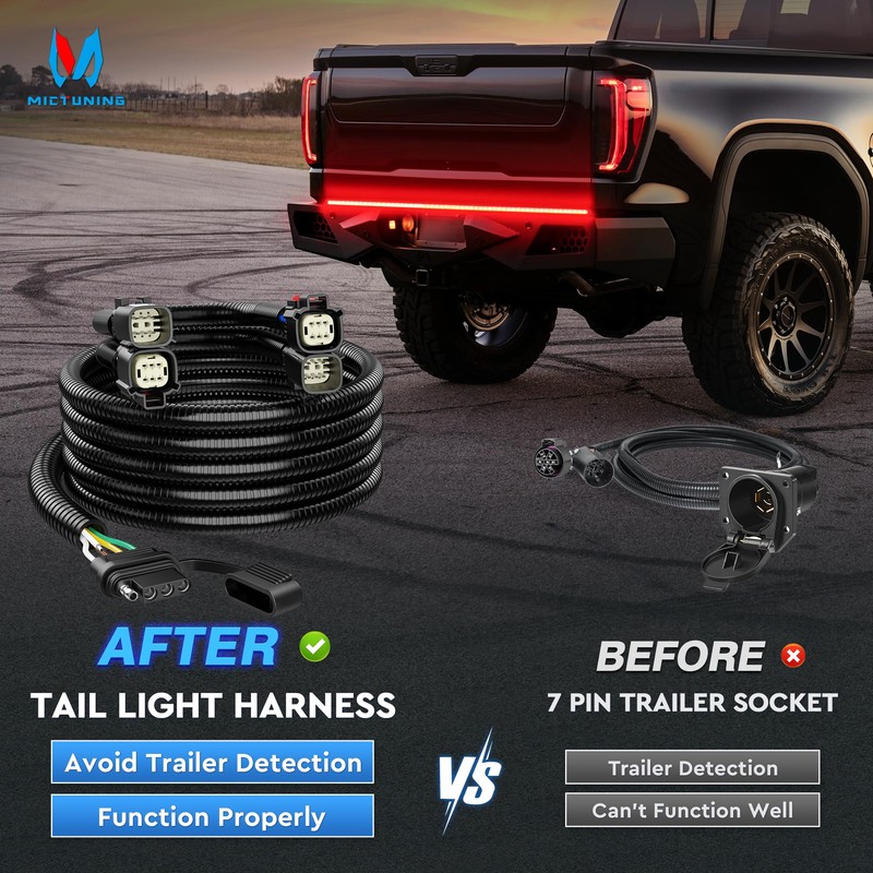 MICTUNING Tail Light Wire Harness Compatible with 2018-2021 Chevy Silverado/GMC