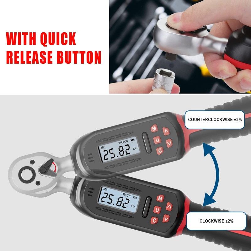 VANPO 3/8 Inch Digital Torque Wrench with Preset Values, 2.2-44.3