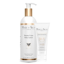 MARIE D'ARGAN Kit Cuidado Corporal de 2 Piezas, Loción Corporal Hidratante de 360 ml y Crema de Manos FPS 12 de 80 ml con Aceite de Argán, Jalea Real y Karité, para Mujer y Hombre