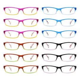 CessBlu 12 Pack Rectangular Reading Glasses for Women with Patterned Temples Spring Hinges +2.75