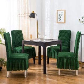 Qubjus Chair Covers for Dining Room Set of 4 Stretch Chair Slipcovers with Skirt Rem...