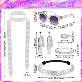 6 accesorios de discoteca de los años 70 para mujer, juego de joyas de disfraces, aretes de discoteca, anillos, bufanda, anteojos de sol, pulsera, diadema