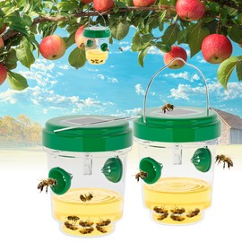 2 Pack Wasp Traps Outdoor Hanging, Solar Powered Carpenter Bee Traps for Outside with Rubber Whiskers and LED Light, Yellow Jacket Trap for Orchard, Farm, Garden, Patio, Yard