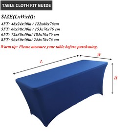 Skyour Stretch Spandex Tablecloth 6ft Foldable Rectangle Elastic Fitted Tablecloth Outdoor Cocktail Tablecloth Protector (Navy, 72" x 30" x 30")