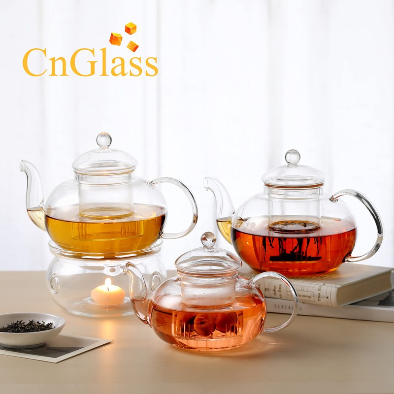 CnGlass Replacement Glass Tea Infuser with Lid for 20.3oz Teapot,Borosilicate