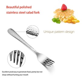 E-far Salad Forks Set of 12, Appetizer Dessert Forks Stainless Steel, Hammered Silverware Flatware Small Forks, Mirror Finish, Dishwasher Safe - 6.7 Inches