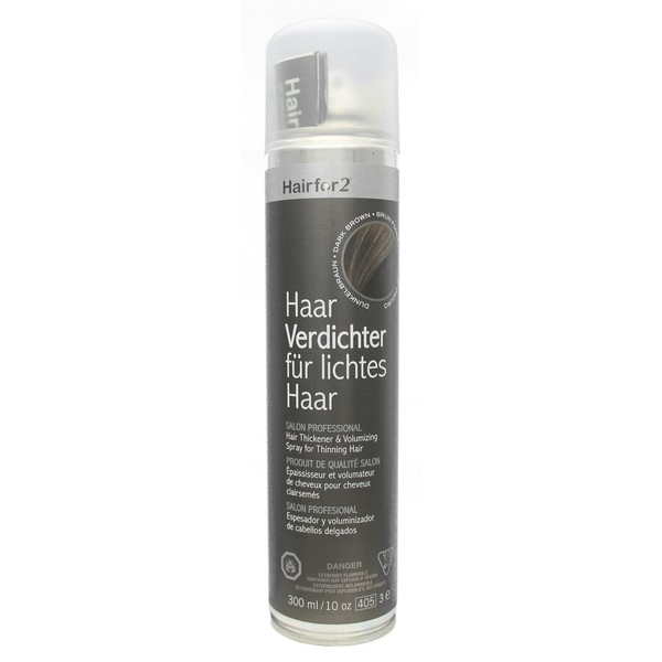 Hairfor2 Haarverdichtungsspray gegen lichtes Haar | Haarpuder | Streuhaar | Haarauffüller | Haarausfall | Haarverdichter (300ml, Dunkelbraun)