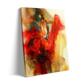 Dancing Lady Oil Paintings Spanish Flamenco Dancer Canvas Wall Painting, Elegant Woman Dancing in Red Dress Poster Print Framed Wall Painting for Living Room Bedroom Home, Ready to Hang 11" x 14"