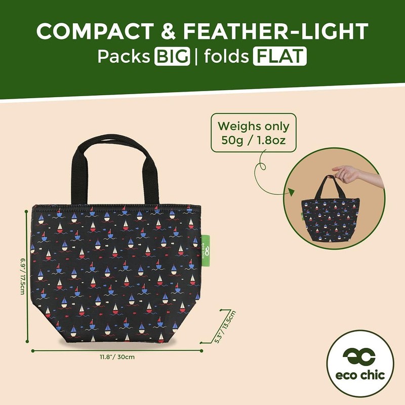 ECO CHIC Lightweight Foldable Insulated Lunch Bag Water Resistant Cooler