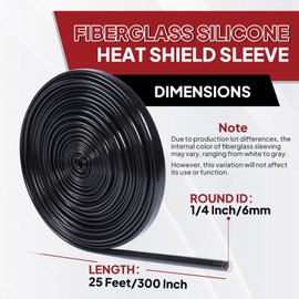 BuyUneed Silicone Fiberglass Sleeve,Heat Resistant Harness,High Temperature 392 Fahrenheit Heat Shielded Flexible Electric Insulation Sleeve (Black, 1/4"-25ft)