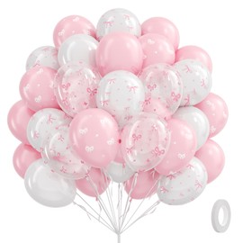 60pcs Pink Bow Balloons 12inch with Pink White Clear Bow Balloons for Pink Coquette Wedding Baby Shower Birthday Party Decorations