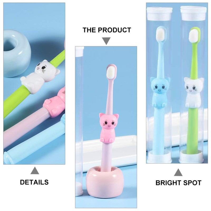 Healifty 3pcs Kids Toothbrushes Cartoon Cat Toddlers Toothbrushes Bristle Toothbrushes