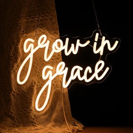 Grow In Grace Neon Sign For Wall Decor, Usb Powered Neon Religious Sign, Art Aesthetic Bible Verse Decor, Home Bedroom Wall Decor, Church Inspirational Quotes Gift For Christians（13.4 X 10.2 In）