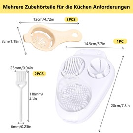 3-in-1 Egg Slicer Stainless Steel with 3 Egg Separators and 2 Pieces Mini Cleaning Brush, Egg Slicer with Transparent Bowl, Multi-Purpose Egg Cutter Dishwasher Safe for Eggs, Mushrooms, Soft Fruit