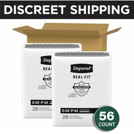 Depend Real Fit Incontinence Underwear for Men, Disposable, Maximum Absorbency, Small/Medium, Black, 56 Count (2 Packs of 28), Packaging May Vary
