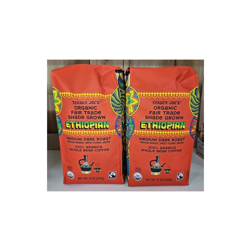 Trader Joe Organic Ethiopian Medium Dark Roast Whole Bean Coffee