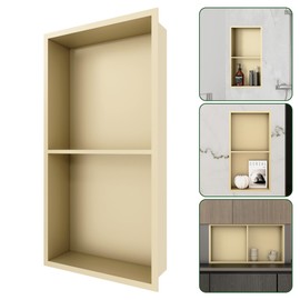 SUPERFLO Stainless Steel Shower Niche 12" X 24" Gold Shower Niche No Tile Needed, Niche for Shower Wall for Bathroom & Bedroom Storage with Partitions