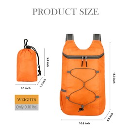 Emiyea Lightweight Foldable Hiking Backpack, Ultralight Waterproof Travel & Gym Bag for Women Men (Orange)