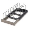 7-Grid Adjustable Pot and Pan Organizer Rack, Expandable Metal Lid