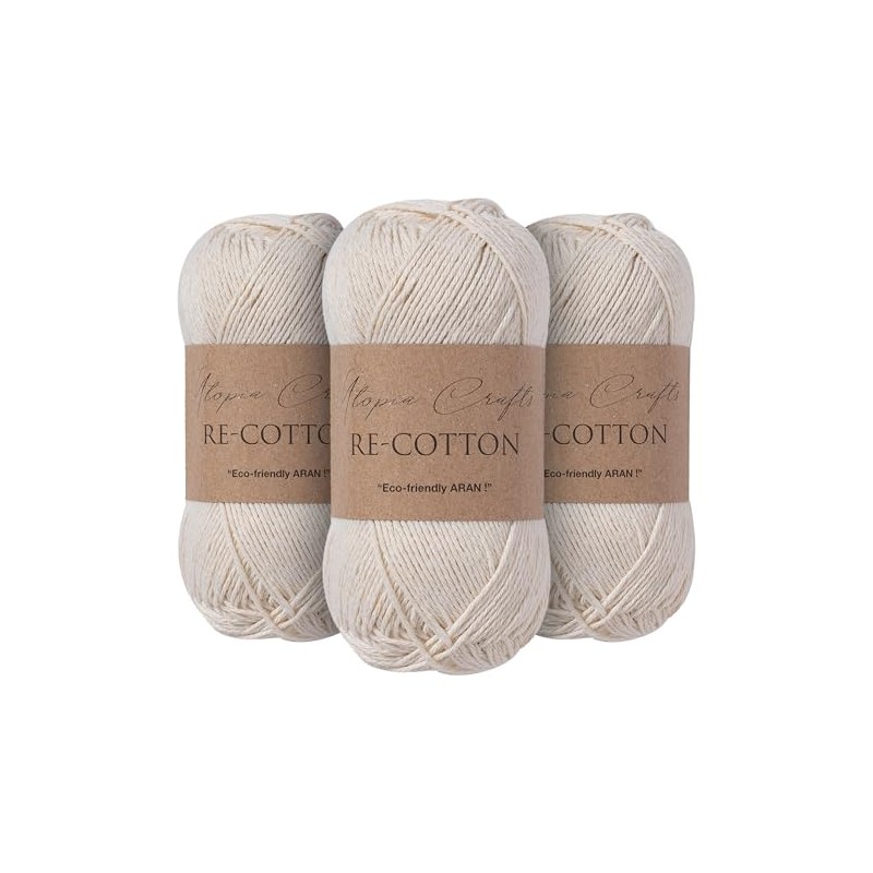 Utopia Crafts Re-Cotton Knitting Yarn 3X 100g (Cream)