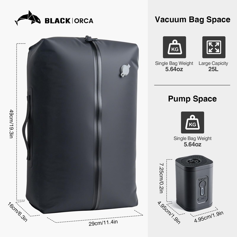 BLACK ORCA 2 PC Vacuum Storage Bags with Pump, Compression