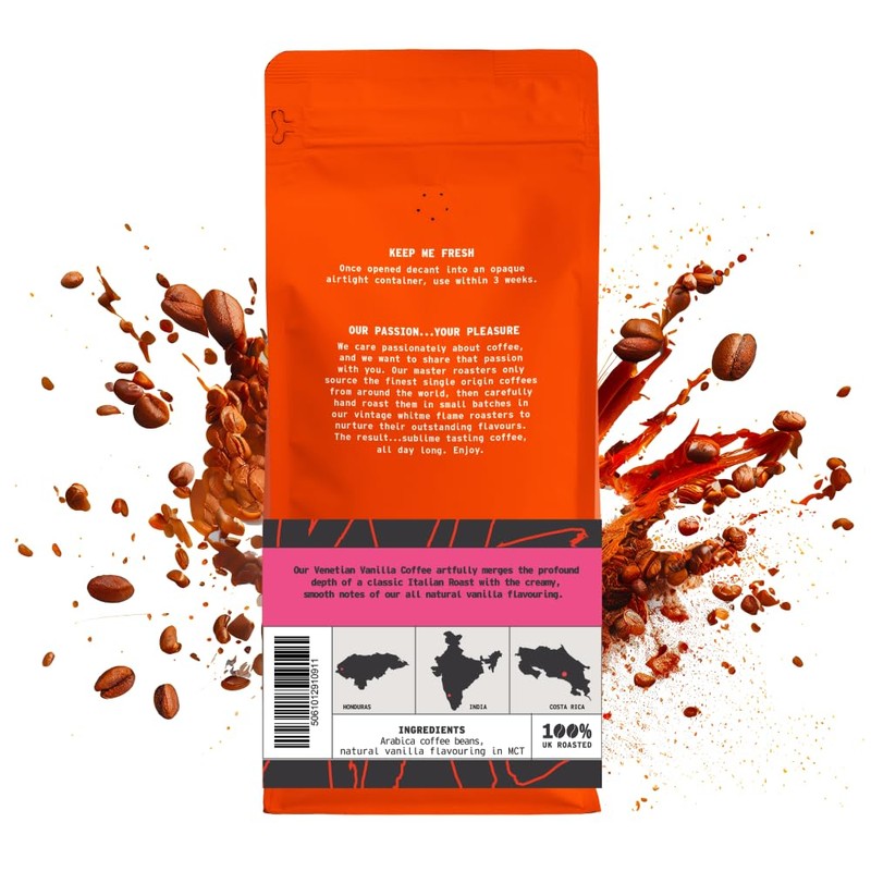 Coffee Ground, 227g Bag Italian Vanilla Flavoured Ground Coffee, Arabica,