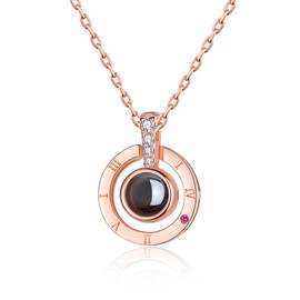 I Love You Necklace 100 Languages Rose Gold Plated Round Pendant Necklace for Women Memory Projection Necklace Valentine's Thanksgiving Gift Mum Wife Her Jewelry Gift