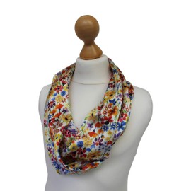 Ladycrow Luxurious Fine Liberty Silk Satin Scarf Stunning White Multi Colour Floral Design Print