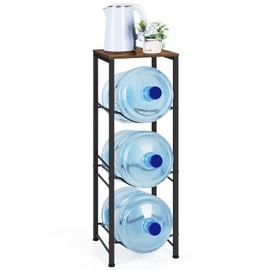 Water Bottle Holder 5 Gallon Water Cooler Jug Rack 3-Tiers Water Bottle Organizer with Storage Shelves for Kitchen Living Room Office, Rustic Brown