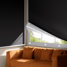 TRYAST Portable Blackout Curtains for Bedroom 64" x 26", 100% Blackout Shades, No Drill Black Out Window Cover with Hook and Loop Tape, Temporary Window Blinds for Home Nursery Dorm Travel (Black)