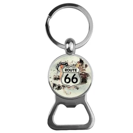 Keyring Bottle Opener Compatible with Route 66 Colour Silver and White Logo Gadget USA Accessories Motorcycle Bikers Gift Idea Men Women Silver One Size, silver