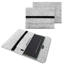 NAUC Sleeve Case Compatible with Wacom Intuos S Graphic Tablet, Pen Tablet, 10.1 Inch Cover, Durable Felt with Inner Pockets and Secure Closure, Colour: Light Grey
