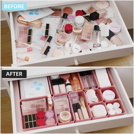 CHANCETSUI 11-Piece Stackable Drawer Organizer Set, Multi-size Desk Drawer Organizer Trays Vanity Storage Bins for Storing Makeup, Stationery, Utensils in Bathroom Dresser, Office and Kitchen