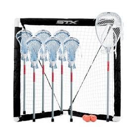 STX FiddleSTX Seven Player Game Set with Six Field Player Sticks One Goalie Stick Mini Goal and Balls