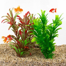 NW Wholesaler 9.5 Inch Faux Plants for Fish Tanks - Set of 2 Red and Green Artificial Plants for Freshwater and Saltwater Aquarium Decor and Fish Hideaway