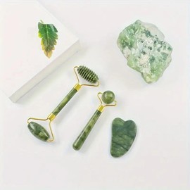 Natural Stone Massage Tool Set, 3 Counts/set Gua Sha Board and Skin Roller, Body Massage Tool, Facial Massage Tool, Skincare Tools for Women