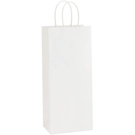 BagDream Kraft Paper Bags 5.25x3.25x13 Inches 50Pcs Wine Bags Paper Gift Bags Kraft Bags Retail Bags Party Bags White Paper Wine Bags with Handles Bulk