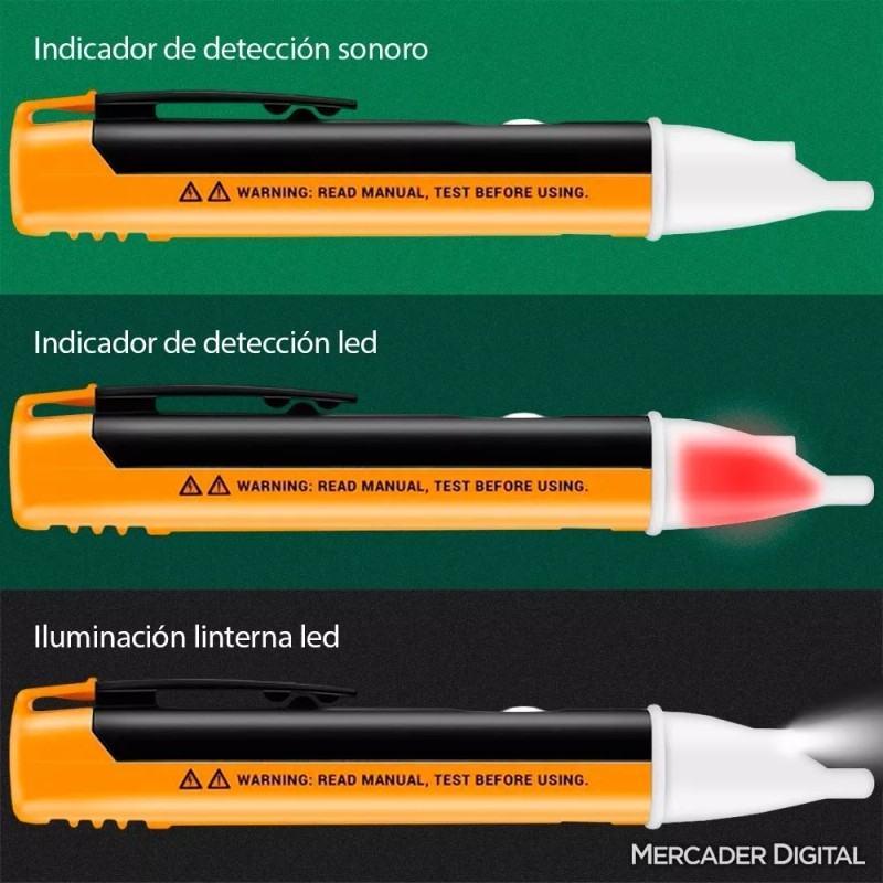 Mercader Digital 3 Pzs Detector Voltaje 90-1000 Ac Probador Corriente