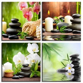 NAN Wind Spa Massage Bamboo Plumeria Zen Art for Home & Kitchen Framed