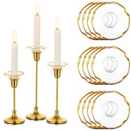 Glasseam Glass Candlestick Bobeches, Set of 12 Gold Rim Drip Protectors, Unique Wax Drip Catchers for Candle Sticks Holder Decor, Small Tapered Candle Rings for Table Decor