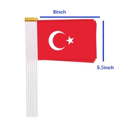 25 Packs Small Turkey Flags on Handheld Stick，Miniature Turkish Flag for Outside,4x6 Inch Mini Hand Held Banner with Golden Topper,Patriotic Decorations