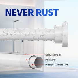 Mcrbeay Shower Curtain Rod, 1" Diameter Heavy Duty Tension Shower Rod, Non Slip Adjustable 28-74 inch No Drill Shower Curtain Rods Spring Tension For Bathroom, Shower Stall, No Rust, White