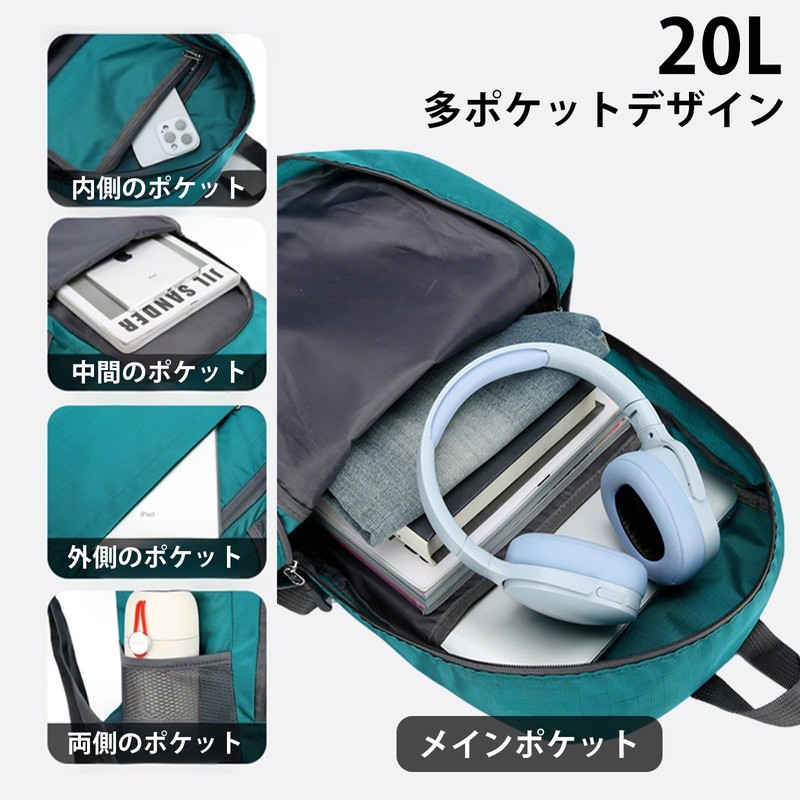 ThaxDirect Folding Backpack, Lightweight, Waterproof, 4.1 gal (20 L), Large