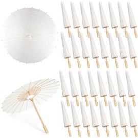 32 Pieces 33 Inches White Paper Umbrellas Chinese Japanese Oiled Paper Umbrella Large Paper Parasol Umbrella DIY Painting Oiled Paper Parasol Umbrella for Wedding Bridal Party Decor Photo Props